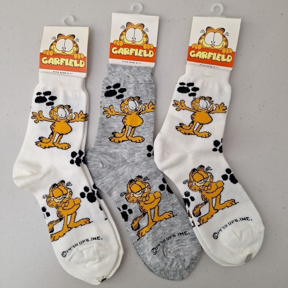 Vintage United Features 1978 GARFIELD THE CAT Women's Crew Socks Novelty NWT